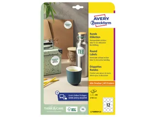 Etiket Avery L7104REV-25 rond 60mm wit 300 stuks 25 vel - 1