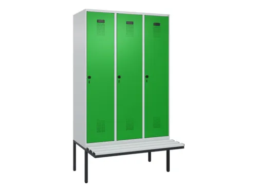 locker met bank,HxBxD 2120x1200x815mm,3vak,vak B 400mm,draaigrendel