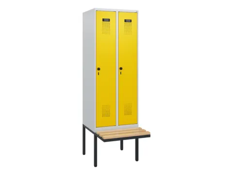 locker met bank,HxBxD 1950x600x815mm,2vak,vak B 300mm,draaigrendel