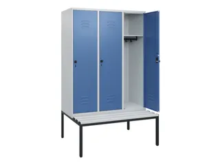 locker met bank,HxBxD 1950x1200x815mm,3vak,vak B 400mm,draaigrendel - 2