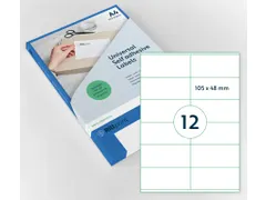 Etiketten Zelfklevend Wit 12 op A4 105x48mm 1000 Vel