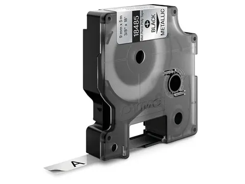 Dymo Rhino 18485 Permanente Polyester Tape Zwart Op Gemetaliseerd 9mm