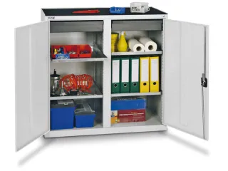Materiaalkast 1000x1000x500mm 4legborden Uitschuifbaar 2laden Ral7035 - 2