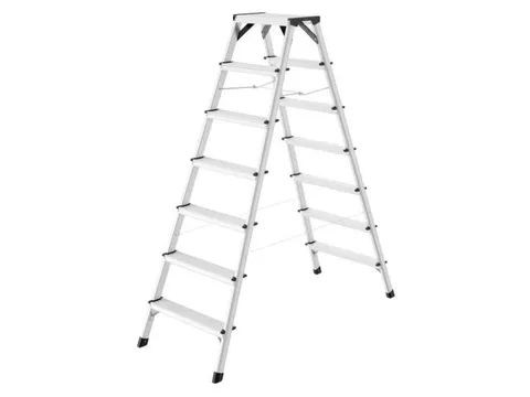 Dubbele Ladder,Beide Zijden,2X7Geribbelde Treden,Aluminium