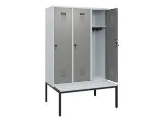 locker met bank,HxBxD 1950x1200x815mm,3vak,vak B 400mm,draaigrendel - 1