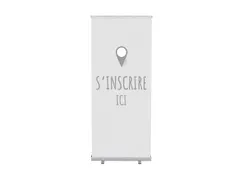 Roll-Banner 85x200 complete set met print "S'incrire Ici" Grijs