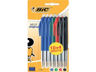 Balpen Bic M10 medium assorti blister à 10+4 gratis - 1