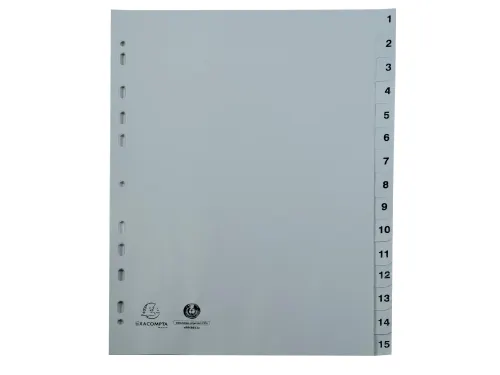 Bedrukte tabbladen numeriek wit PP 15-delig 1-15 A4 11-gaats