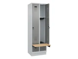 locker met bank,HxBxD 1950x600x815mm,2vak,vak B 300mm,draaigrendel