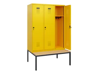 locker met bank,HxBxD 1950x1200x815mm,3vak,vak B 400mm,draaigrendel - 1