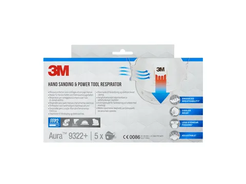 Stofmasker 3M Aura voor schuren 9322+ FFP2 met ventiel 5 stuks