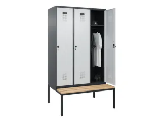 locker met bank,HxBxD 2120x1200x815mm,3vak,vak B 400mm,draaigrendel - 1