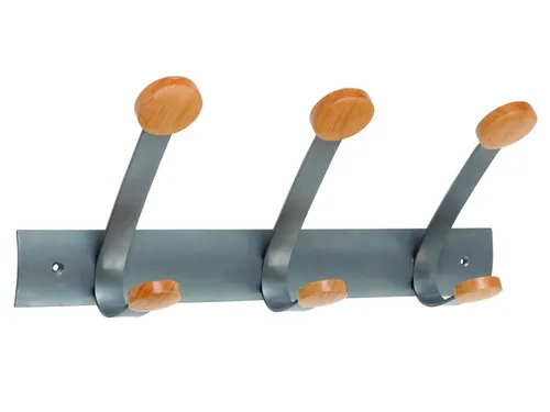 PMV3 wandkapstok met 3 dubbele haken metaalgrijs / licht hout