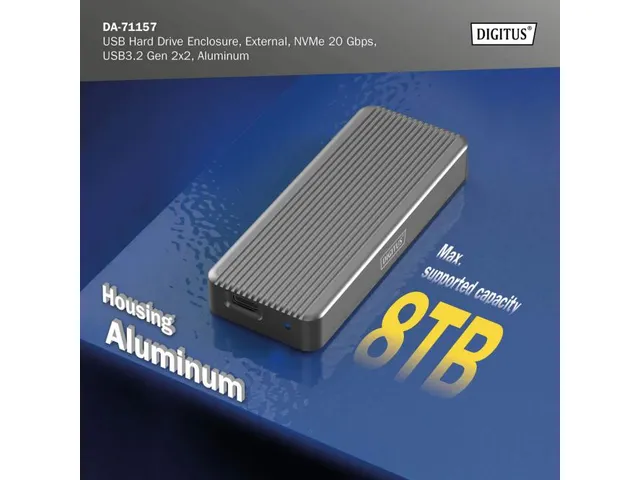 USB-behuizing voor harde schijf extern NVMe 20Gbps USB3.2 Gen 2x2 Alu