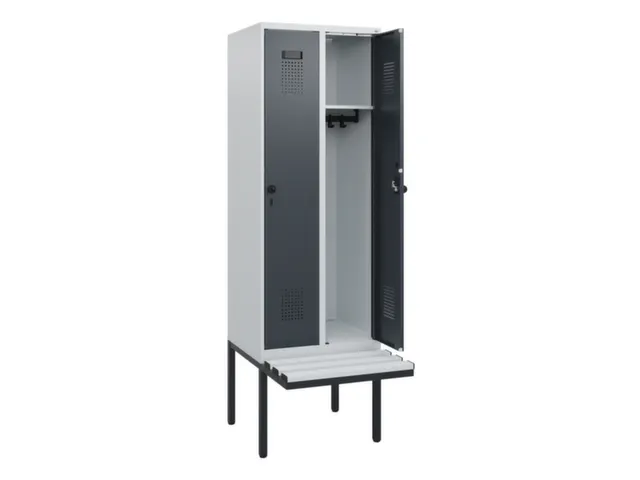 locker met bank,HxBxD 1950x600x815mm,2vak,vak B 300mm,draaigrendel