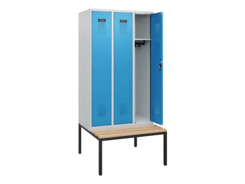 locker met bank,HxBxD 1950x900x815mm,3vak,vak B 300mm,cilinderslot