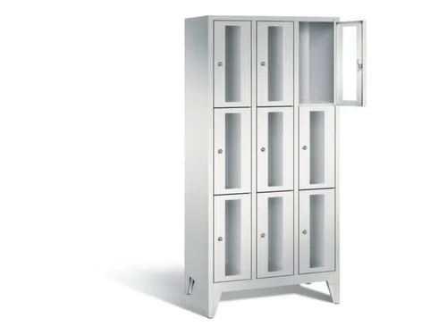lockerkast 1850x900x500mm 3x3 vakken Cilinderslot Poten, RAL7035