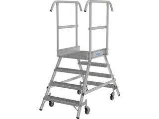 bordestrap,verrijdbaar,bordes H 1m,2x4treden m. R13-laag,aluminium - 2