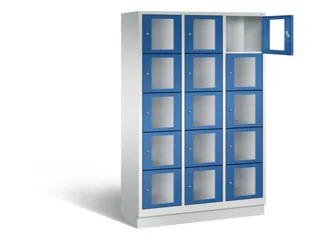 Lockerkast 1800x1200x500mm 3x5 vakken Cilinderslot, Sokkel, RAL5010 - 1