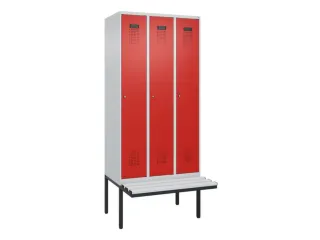 locker met bank,HxBxD 2120x900x815mm,3vak,vak B 300mm,cilinderslot - 2
