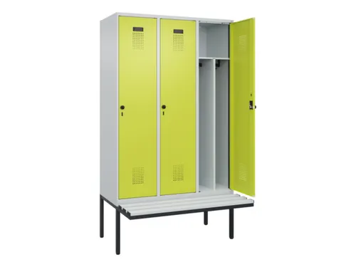 locker met bank,voor scheiding van kleding,HxBxD 2120x1200x815mm,3vak