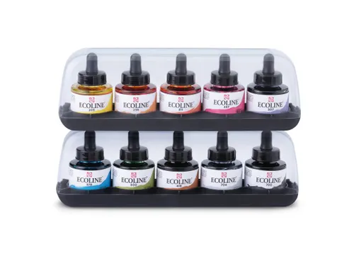 Inkt Talens Ecoline met pipet additional set à 10 assorti kleuren