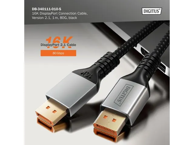 Premium DisplayPort-aansluitkabel type DP M/M 1m UHD 8K, DP 2.1, zwart