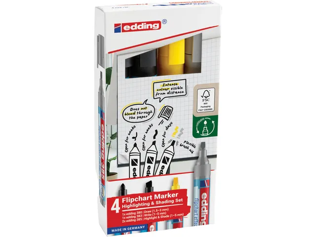 Edding 385 Flipchart effect marker 2 kleuren + 380 en 383 4 stuks