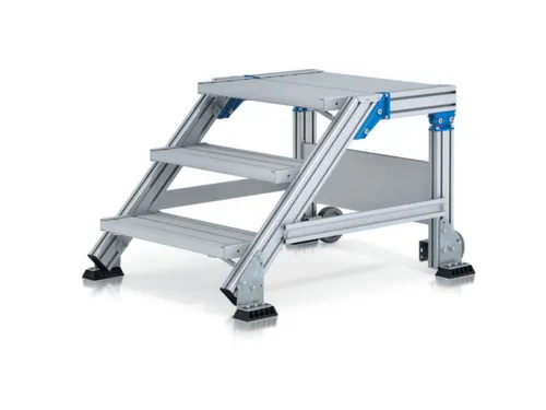 bordestrap,verrijdbaar,bordes H 0,6m,3treden,45° helling,aluminium