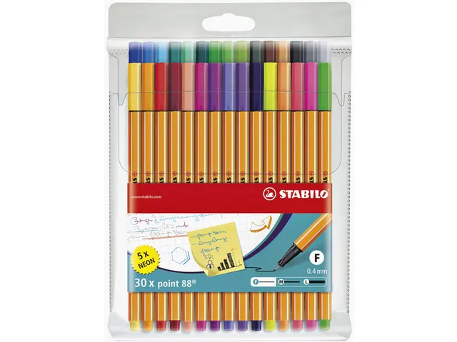 Fineliner Stabilo Point 88 0.4mm 30 Stuks Assorti Inclusief 5X Neon
