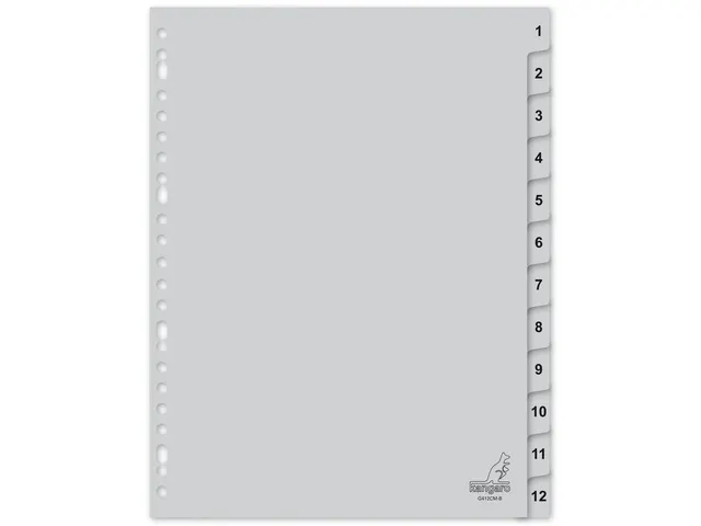 Tabblad Kangaro A4 cijfers PP 120 micron grijs 23-gaats 12-delig EB