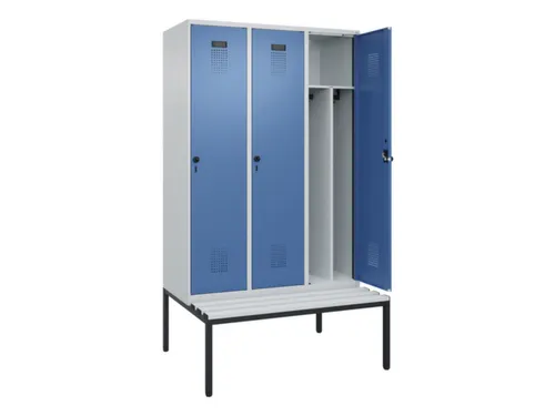locker met bank,voor scheiding van kleding,HxBxD 2120x1200x815mm,3vak