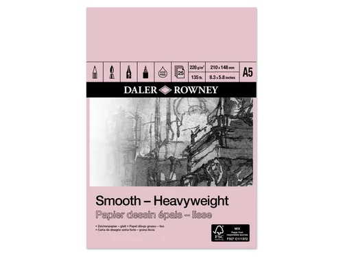 Tekenpapier Daler-Rowney Smooth Heavyweight 220gr A5 natuurlijk wit