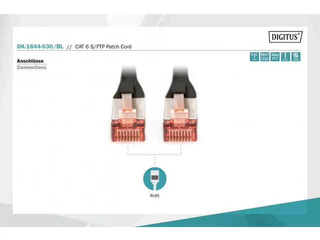 CAT 6 S-FTP-patchkabel Cu LSZH AWG 27/7 Lengte 3m Zwart