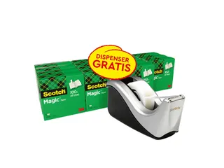 Plakband Scotch Magic 819 19mmx33m mat + plakbandhouder zilver 16 rol - 2