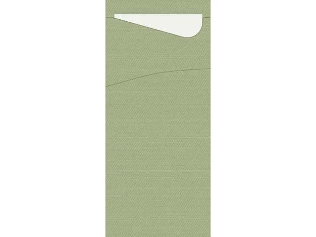 Pochette couvert 85x19cm Vert et serviette blanche Boîte 5x 100 pièc
