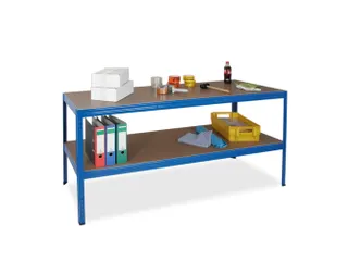 montagetafel,HxBxD 900x1800x600mm,blad hout,4voeten RAL5010,legbord - 1