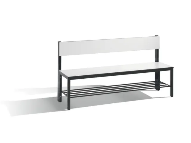 omkleedbank,HxLxD 796x1500x407mm,HPL wit,frame staal RAL7021,leuning