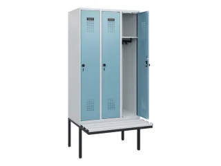 locker met bank,HxBxD 1950x900x815mm,3vak,vak B 300mm,draaigrendel - 1