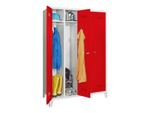 garderobekast,HxBxD 1850x1170x500mm,4vak,RAL7035,front RAL3000