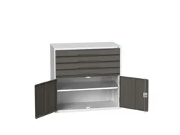 ladekast 1000x1050x550mm 4laden uittrekbaar 2deuren RAL7035 RAL7016