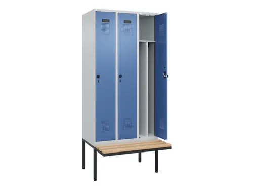 locker met bank,voor scheiding van kleding,HxBxD 2120x900x815mm,3vak