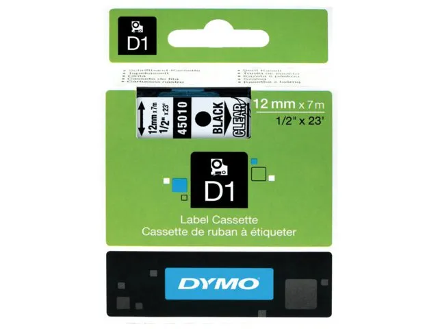 Labeltape Dymo 45010 D1 S720500 12mmx7m zwart op transparant