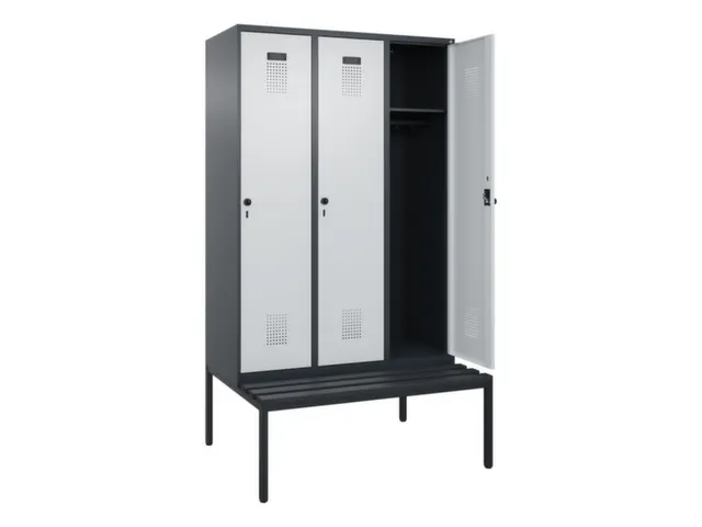 locker met bank,HxBxD 2120x1200x815mm,3vak,vak B 400mm,draaigrendel