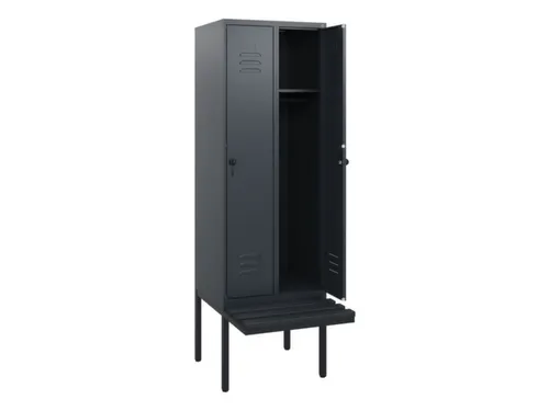 locker met bank,HxBxD 1950x600x815mm,2vak,vak B 300mm,draaigrendel