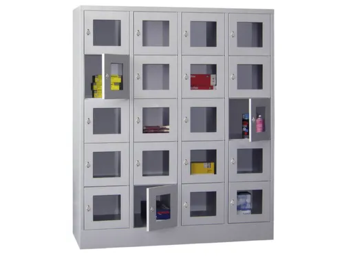 lockerkast,HxBxD 1850x1600x500mm,4x5vakken,RAL7035,front RAL6011