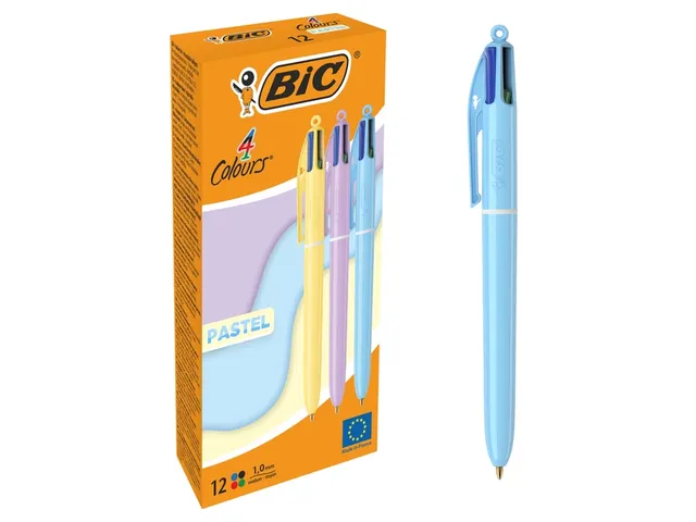 Balpen Bic 4-kleuren M pastel assorti