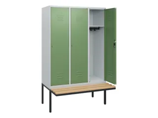 locker met bank,HxBxD 1950x1200x815mm,3vak,vak B 400mm,cil.-slot - 2