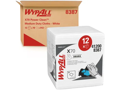 Poetsdoek WypAll X70 PowerClean 42,1x37,5cm 12x76vel wit 8387