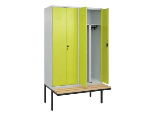 PBM-locker met bank,HxBxD 2120x1200x815mm,4vak,vak B 300mm,cil.-slot